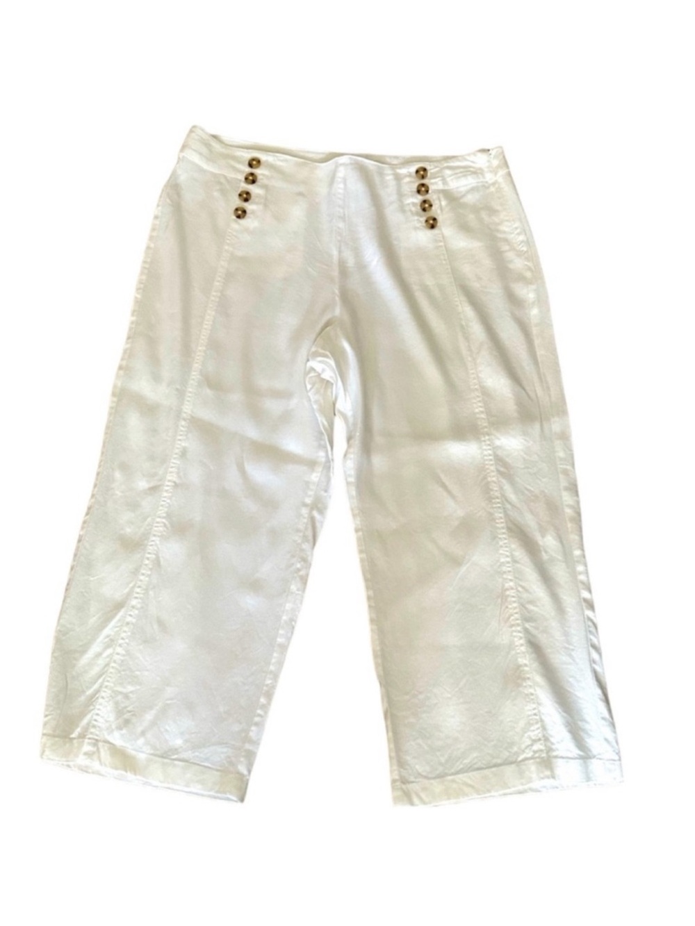 J. Jill White Linen Sailor Button Wide Leg Stretch Cropped Pants size 16 - Picture 2 of 5